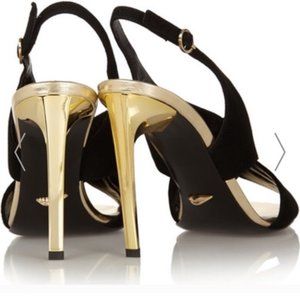 Diane von Furstenberg black and gold Vick sandals 37.5